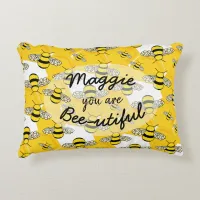 Romantic You Are Bee-Utiful Honey Bee Personalised Accent Pillow