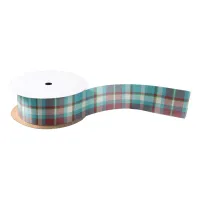 Tartan Pattern Turquoise and Red ID210 Satin Ribbon