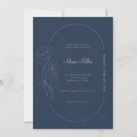 Midnight Blue Minimalist Flower Bridal Shower Invitation