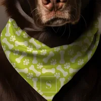 Dog Bones And Paw Prints Green Monogram Dog Bandana