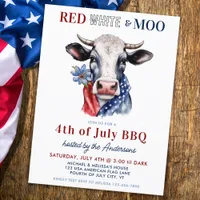 4th Of July Red White Moo Patriotic Farm Cow Party Invitation Postcard