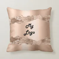 Rose gold agate marble name business logo throw pillow