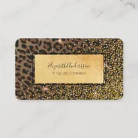 Leopard black brown sparkle gold foil glam business card