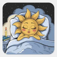 whimsical sunshine in bed square sticker