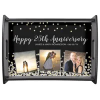 Elegant Photo Collage Silver Gold 25th Anniversary Serving Tray