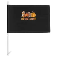 Tis The Season Pumpkin Leaf Latte Fall Thanksgivin Car Flag