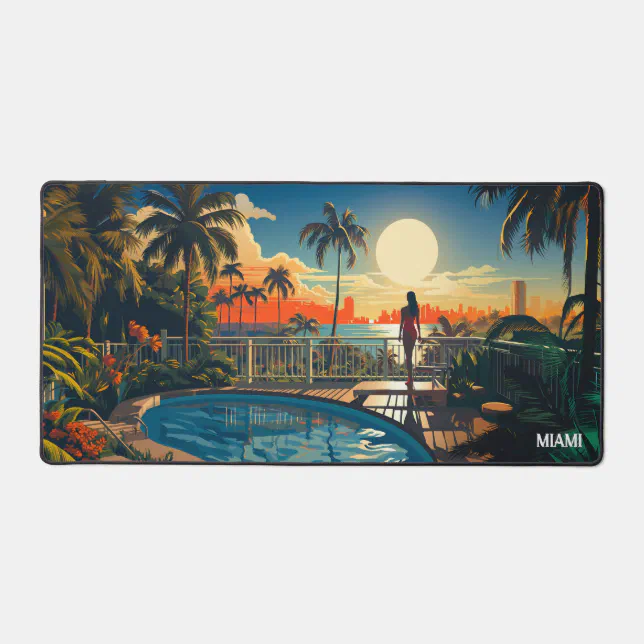 Pool patio at sunrise overlooking Miami Beach Desk Mat