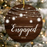 Our First Christmas Engaged. Holiday Custom Ceramic Ornament