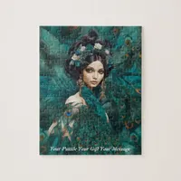 Beautiful woman Boho peacock dress Jigsaw Puzzle