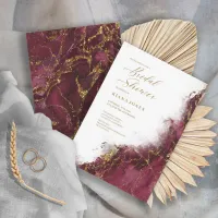 Marble Glitter Wedding Burgundy Gold ID644 Invitation