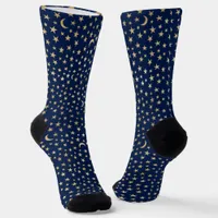 Gold Stars Crescent Moons Pattern Socks