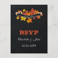 Vintage Chalkboard fall wedding rsvp Invitation Postcard