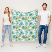 Teal Yellow Alcohol Ink Illustration Print Fleece Blanket