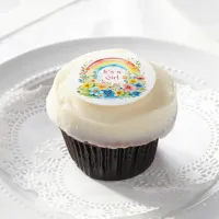 Watercolor Rainbow and Flowers It's a Girl Edible Frosting Rounds