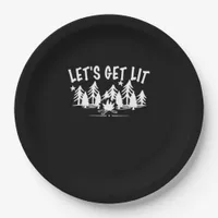 Let's Get Lit - Camping Quote - White Text Classic Paper Plates