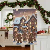 Gingerbread house and cute gingerbread family  kitchen towel