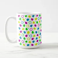 Colorful neon dots and shapes retro pattern coffee mug