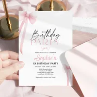 Cute Pink Bow Birthday Invitation