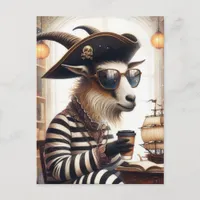 Goat pirate drinking coffee postcard