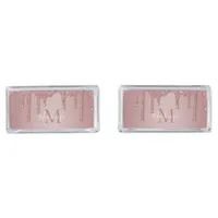 Chic Rose Gold Sparkle Glitter Drips Monogram Cufflinks
