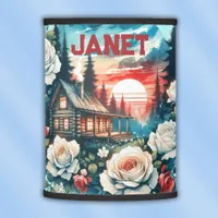 Monogram Log Cabin at Sunrise & Flowers on blue | Lamp Shade