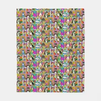 Whimsical Folk Art Style Cartoon Cats Fleece Blanket