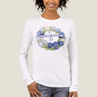 Elegant Watercolor Tulip Wreath Wedding Blue Ivory Tri-Blend Shirt