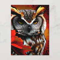 Majestic Owl with Red Leaf Ai Art Postcard