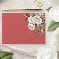 Modern Peony & Hydrangea Coral Pink Wedding  Envelope