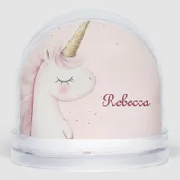 Personalized Cute Pink Unicorn Snow Globes