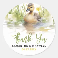 Cute Watercolor Duck Baby Boy Shower Classic Round Sticker