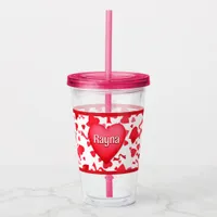 Red Confetti Hearts Pattern Personalized Acrylic Tumbler