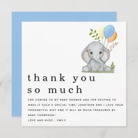 Cute Elephant Boy Baby Shower Blue Thank You Note Card