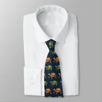 Dark Navy Blue Sea Life Turtles Patterned Neck Tie