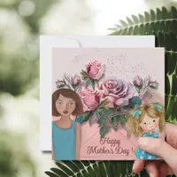 Hand Painted Mother's Day Rose Art Holiday Card