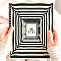 Optical Illusion Black and White Stripes 2025 Planner