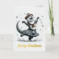 Adorable Christmas Otter  Foil Greeting Card