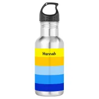 Summer Beach Blue and Yellow Stripes Personalized Stainless Steel Water Bottle