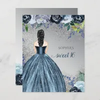 Budget Glitter Blue Dress Sweet 16 Invitation