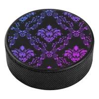 Blue & Pink Pattern on Black | Hockey Puck