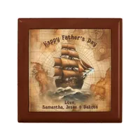 Vintage Sepia Nautical Map and Sailing Ship Gift Box