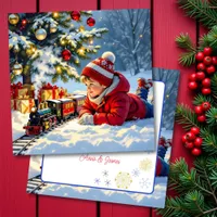 A Boy and his Christmas Train Old-Fashioned Card