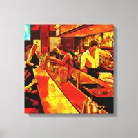 Fun Bar Scene | Bartender and Customers Canvas Print