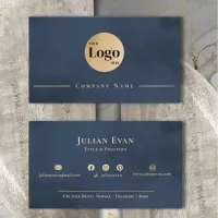 Modern Navy Blue Gold Professional Company Logo Business Card