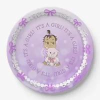 Hispanic Baby Girl Holding Teddy Bear Baby Shower Paper Plates