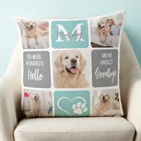 Dog Pet Memorial Modern Pastel Teal Color 5 Photo Throw Pillow