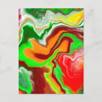 Red, Green, Burgundy Colorful Marble Fluid Art    Postcard