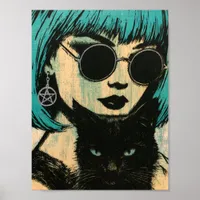 A beautiful witch with her black cat  poster