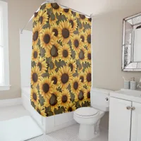 Large Pretty Sunflower Illustration All Over Print Shower Curtain