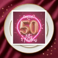 Stylish Neon Glow Up Rose Gold 50th Birthday Napkins